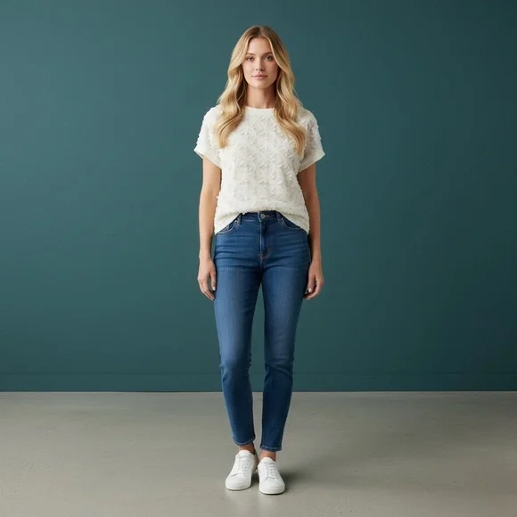 Mesh Flower Round Neck Short Sleeve Top - Picture 3 of 7